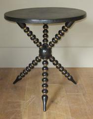 Antique 19th Century Black Leather Top Spool Tripod Leg Side Table, England