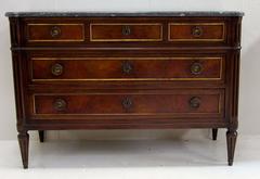 French Empire 19th Century Marble-Top Three-Drawer Walnut Commode