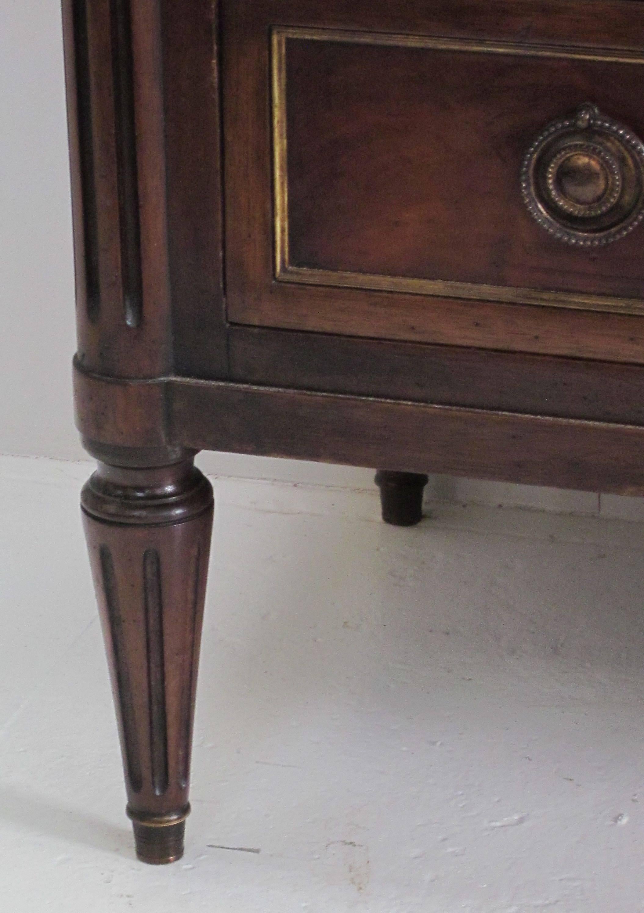 French Empire 19th Century Marble-Top Three-Drawer Walnut Commode 1