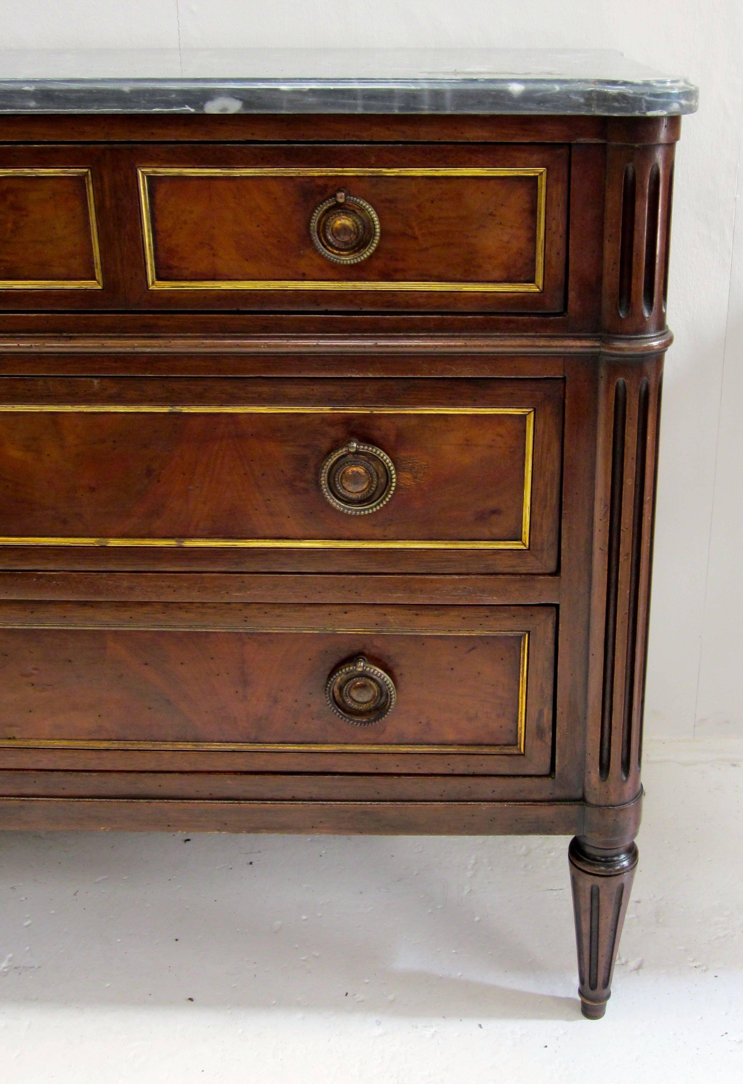 French Empire 19th Century Marble-Top Three-Drawer Walnut Commode 4