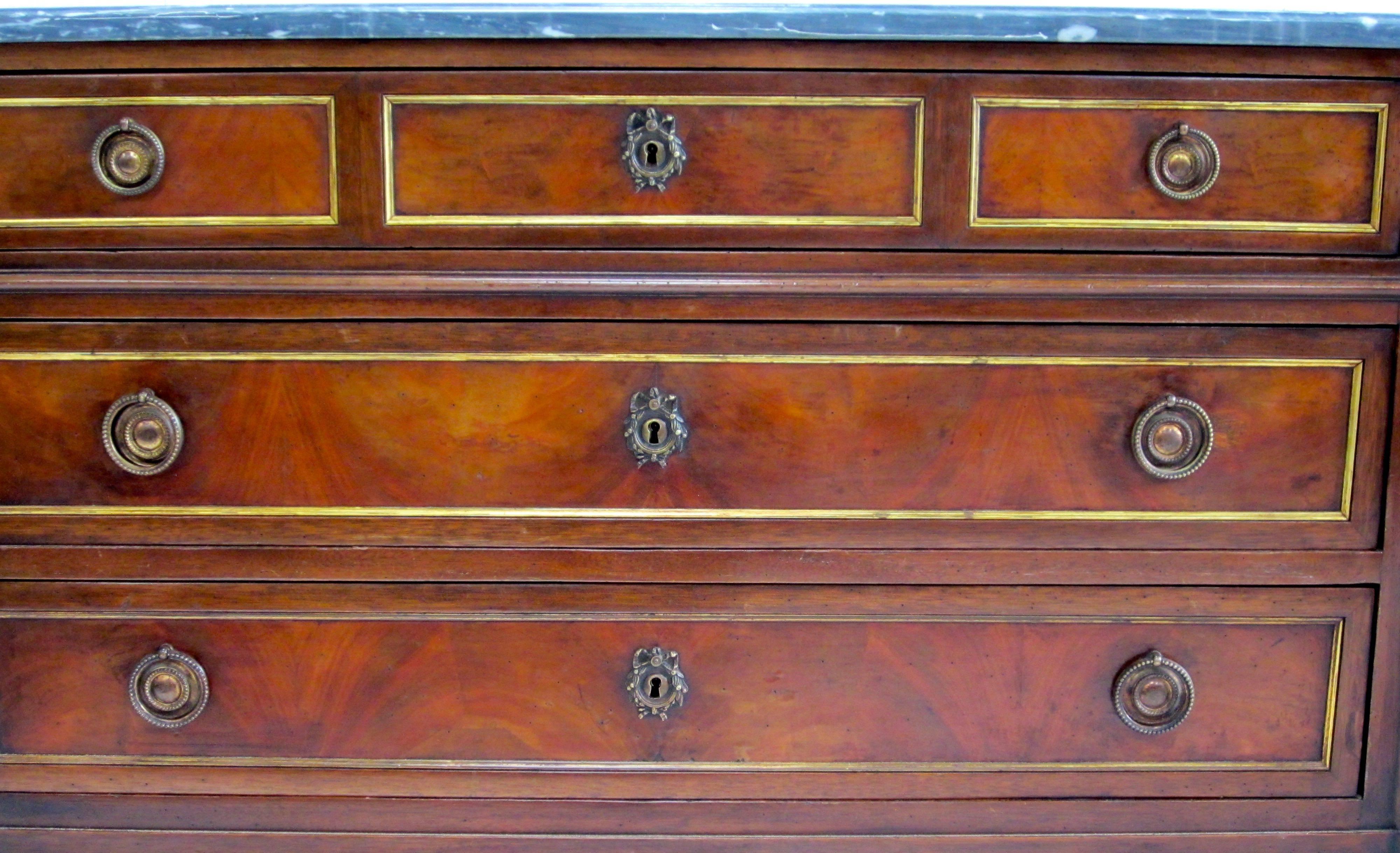 French Empire 19th Century Marble-Top Three-Drawer Walnut Commode 6
