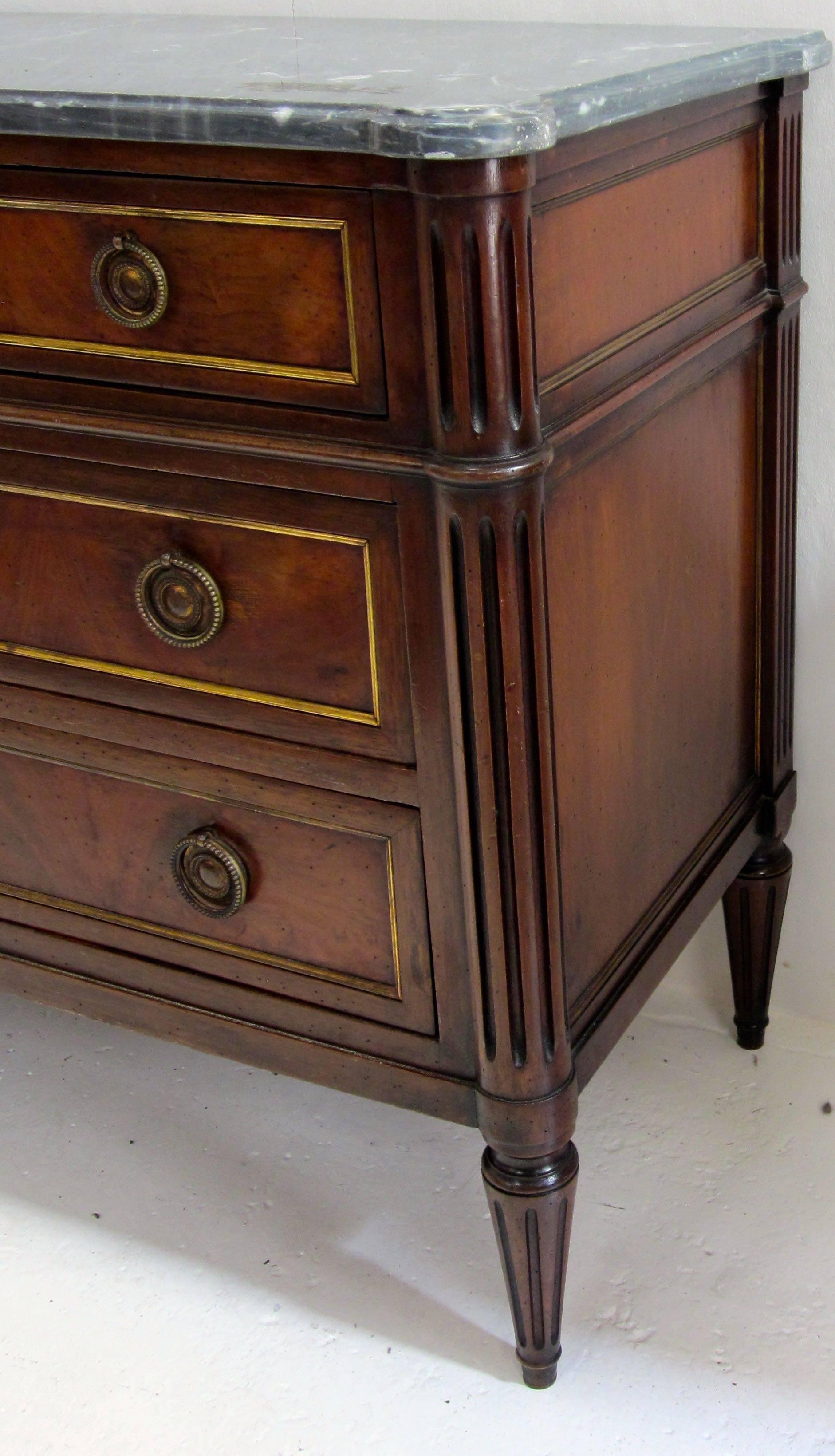 French Empire 19th Century Marble-Top Three-Drawer Walnut Commode 5