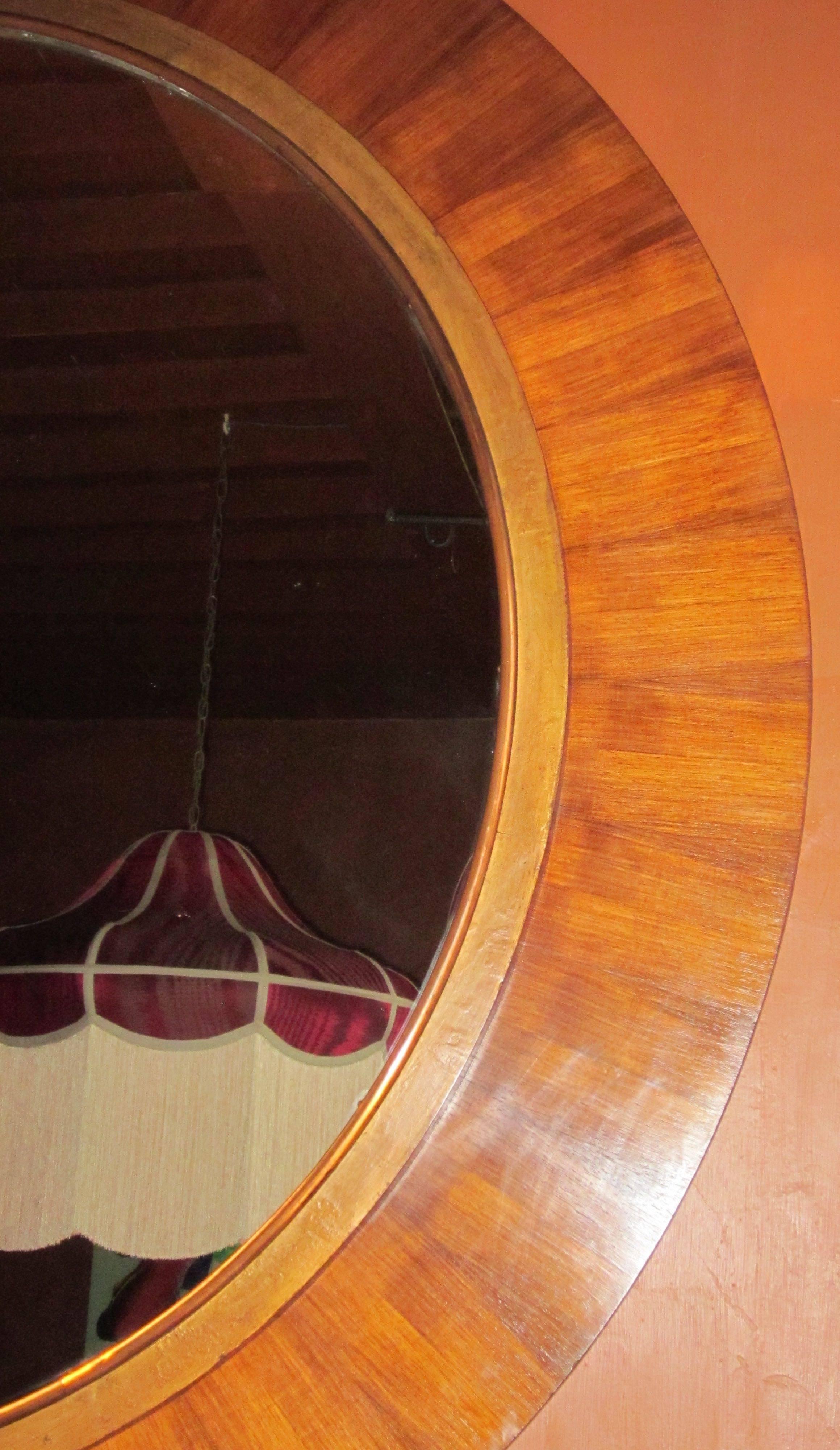 French Mid-Century Extra Large Round Rosewood Border Mirror, France