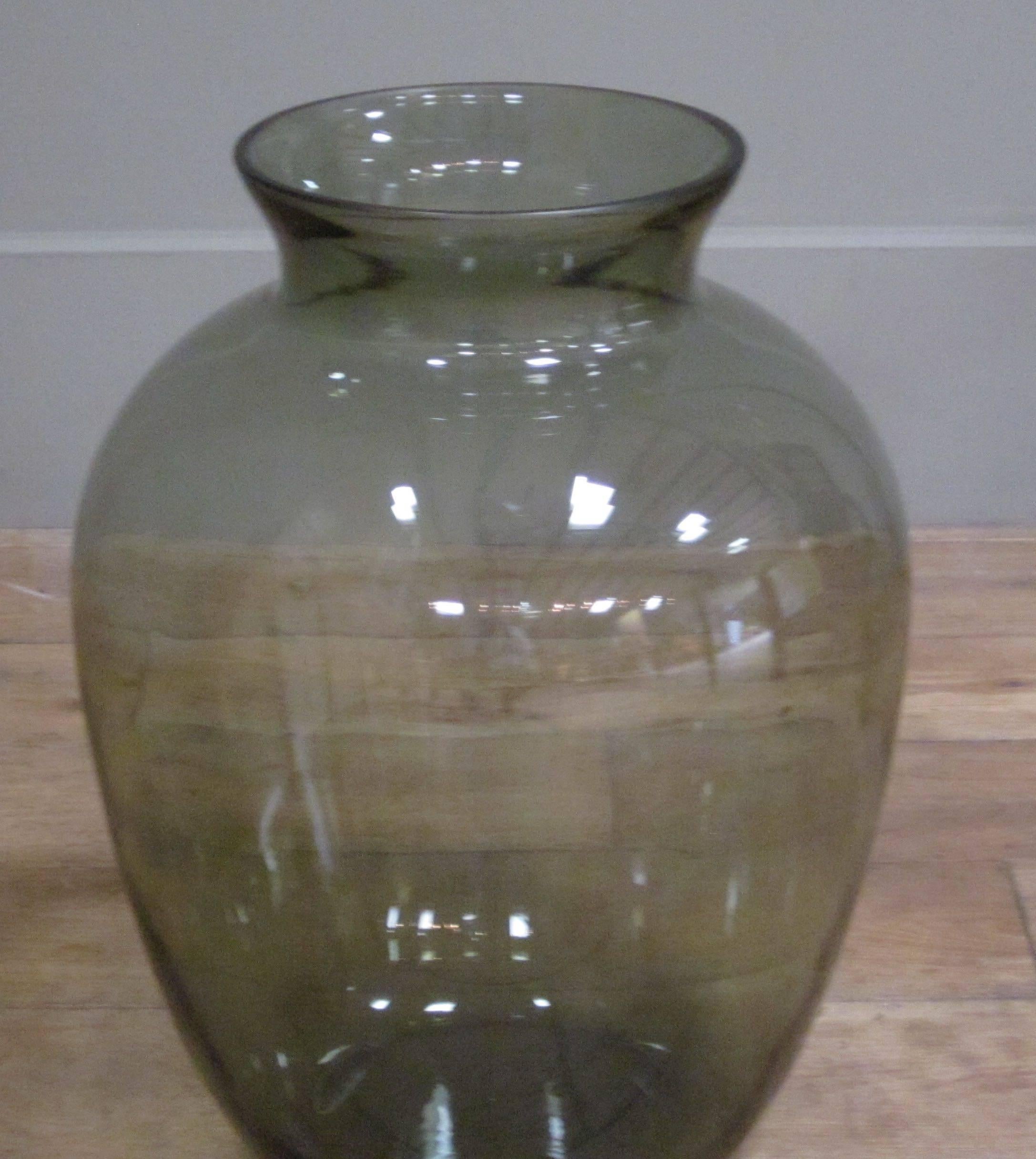 1960s English green glass large vase.