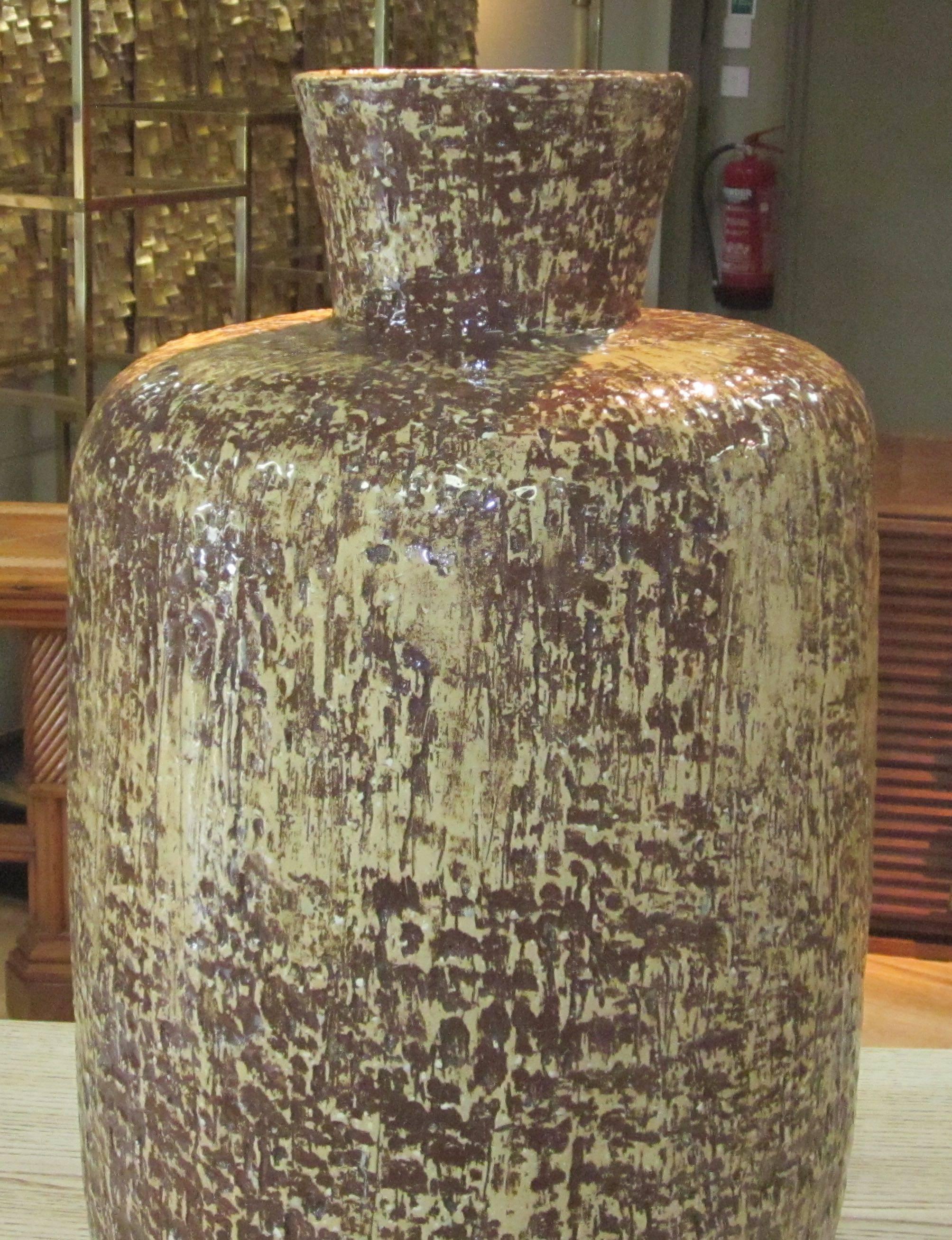 French Mid-Century Extra Large Brown/Yellow Vase, France, 1960s