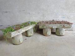 Pair of French, circa 1950 Faux Bois Trough Planters on Legs