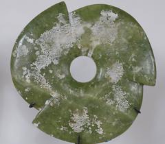 Stone Disc Sculpture of Green, White Color Combination, China, Contemporary