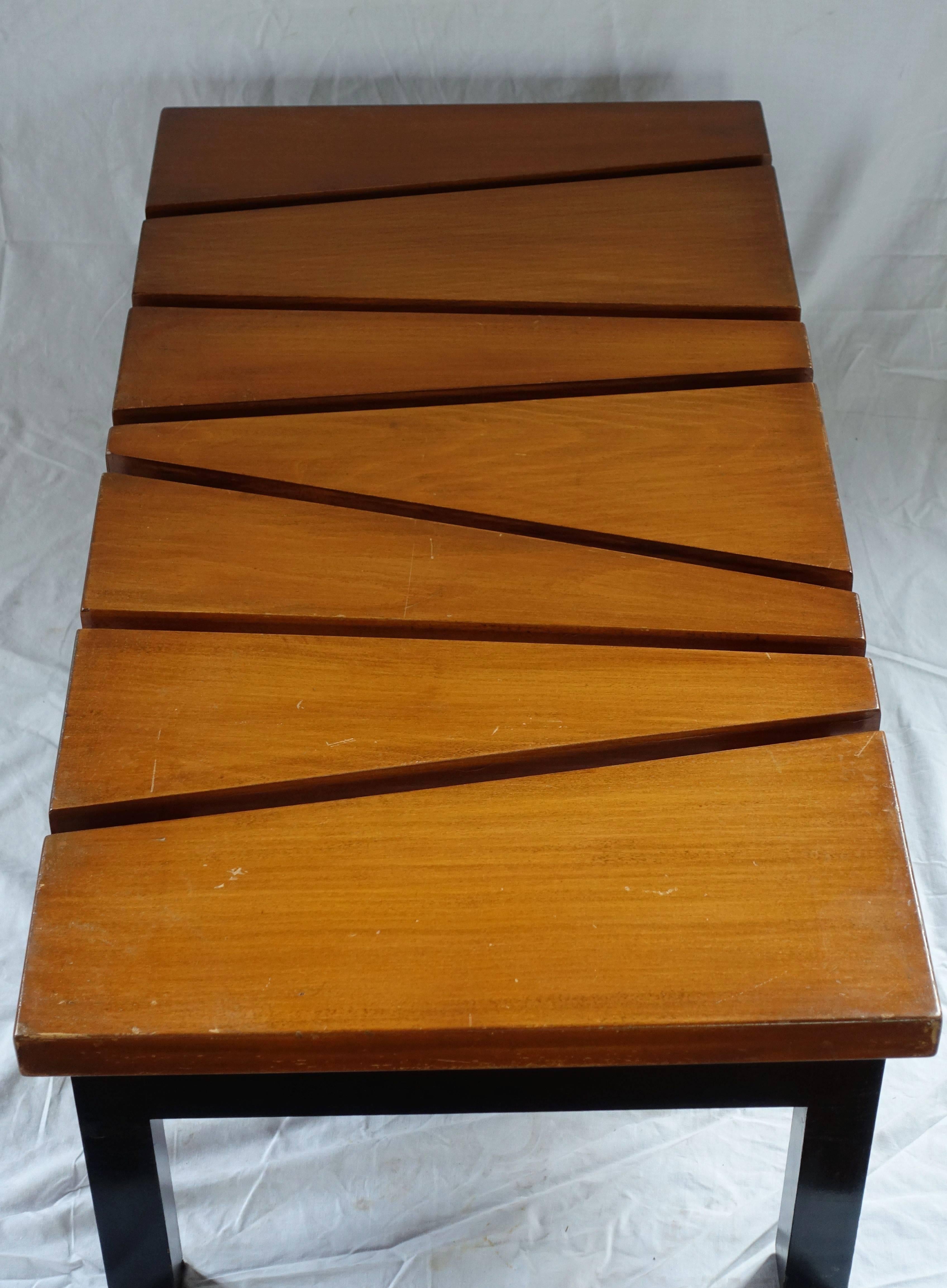 Mid-20th Century Wood Coffee Table Zig Zag Design, Black/Brown, Mid-Century, French