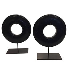 Pair of Black Thick Ring Sculptures, Contemporary, China