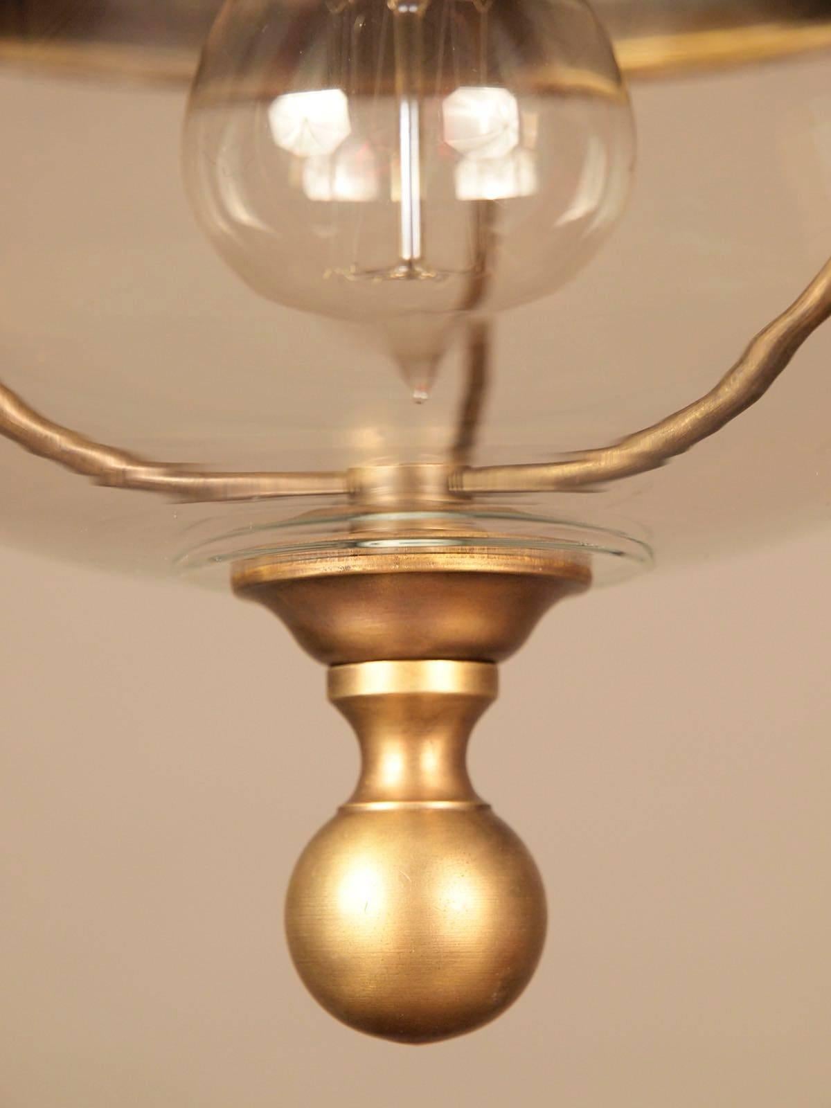Pair of Brass Trim Glass Globe Pendant Lights, Italy, Contemporary In New Condition In New York, NY