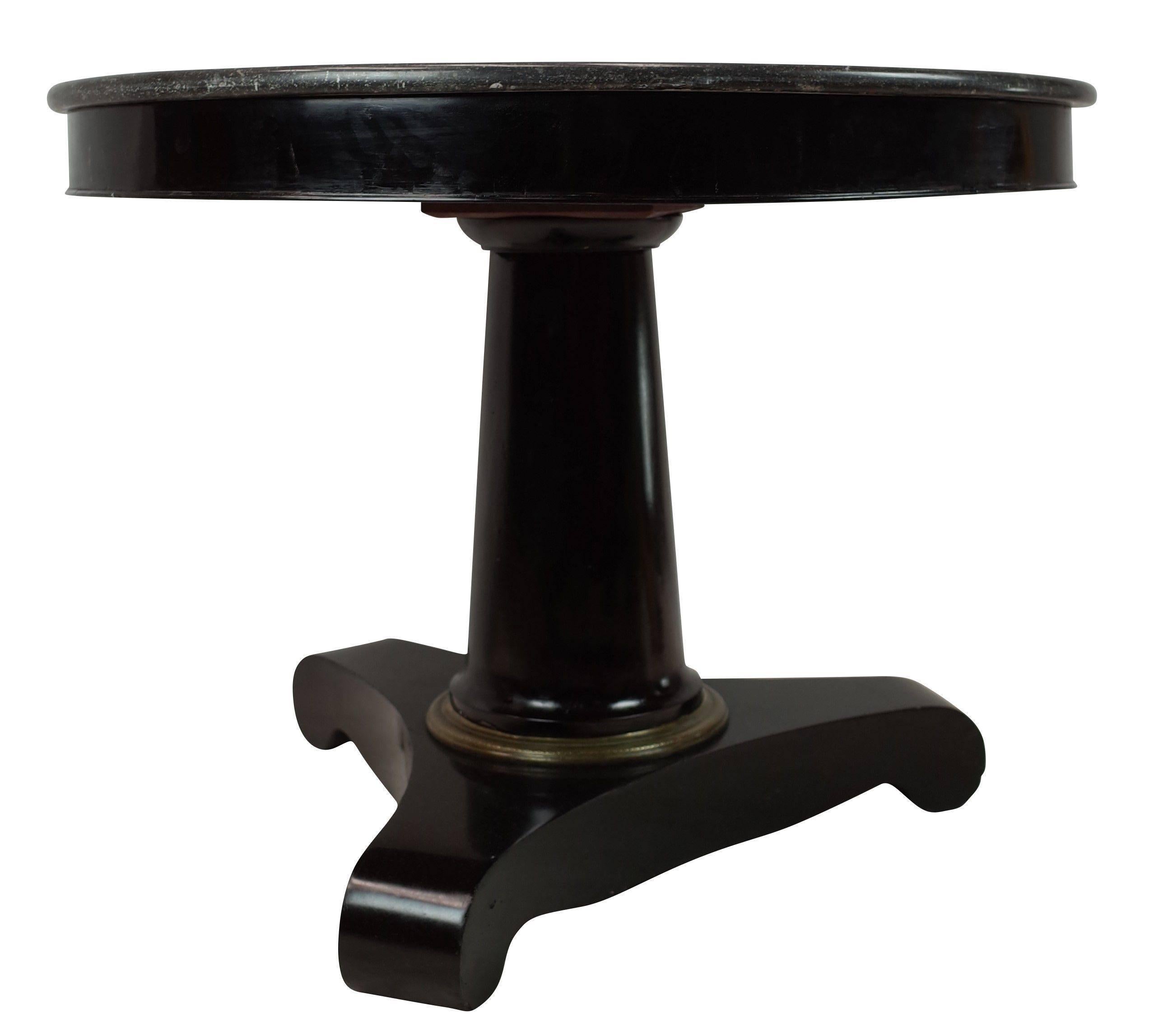 19th Century French Empire Ebony Gueridon, Black Marble Top In Excellent Condition In New York, NY