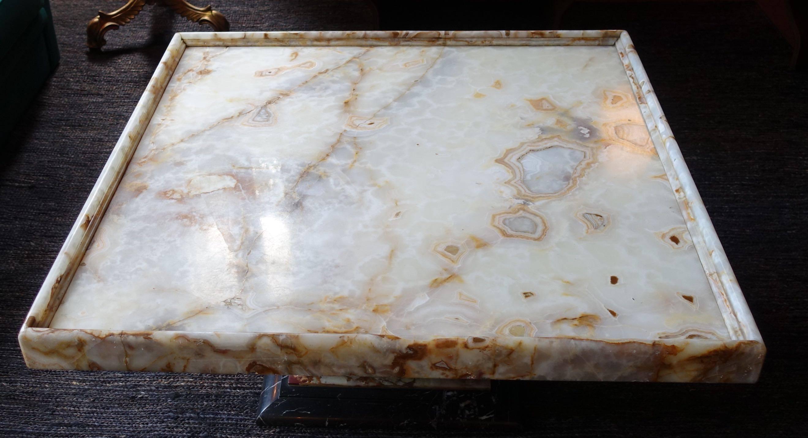 Italian Onyx Square Coffee Table, Marble Base, circa 1960 In Excellent Condition In New York, NY