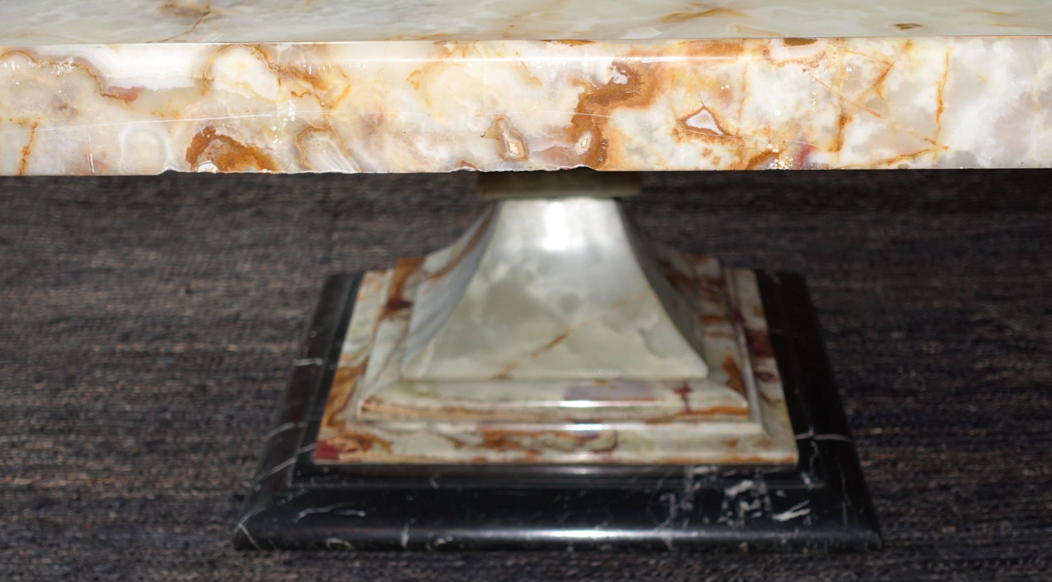 Italian Onyx Square Coffee Table, Marble Base, circa 1960 1