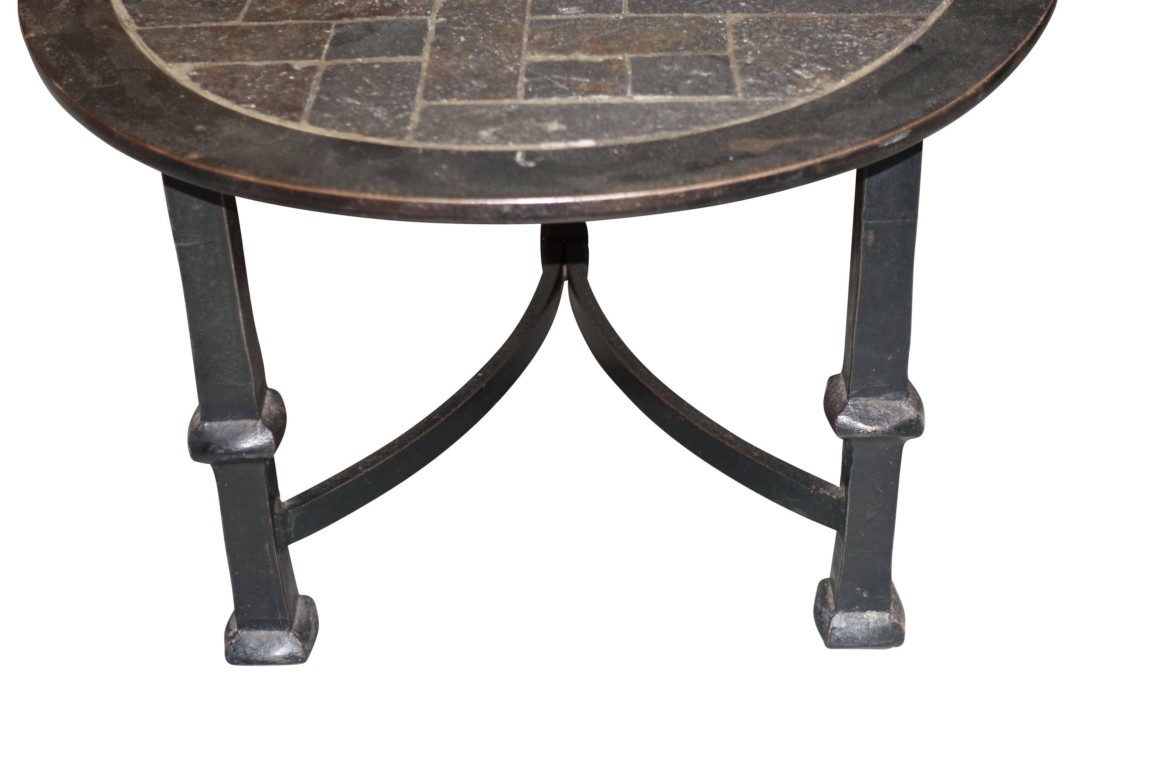 Mid-Century French stone inlaid oval top in steel frame with steel base.
Very durable and sturdy.
