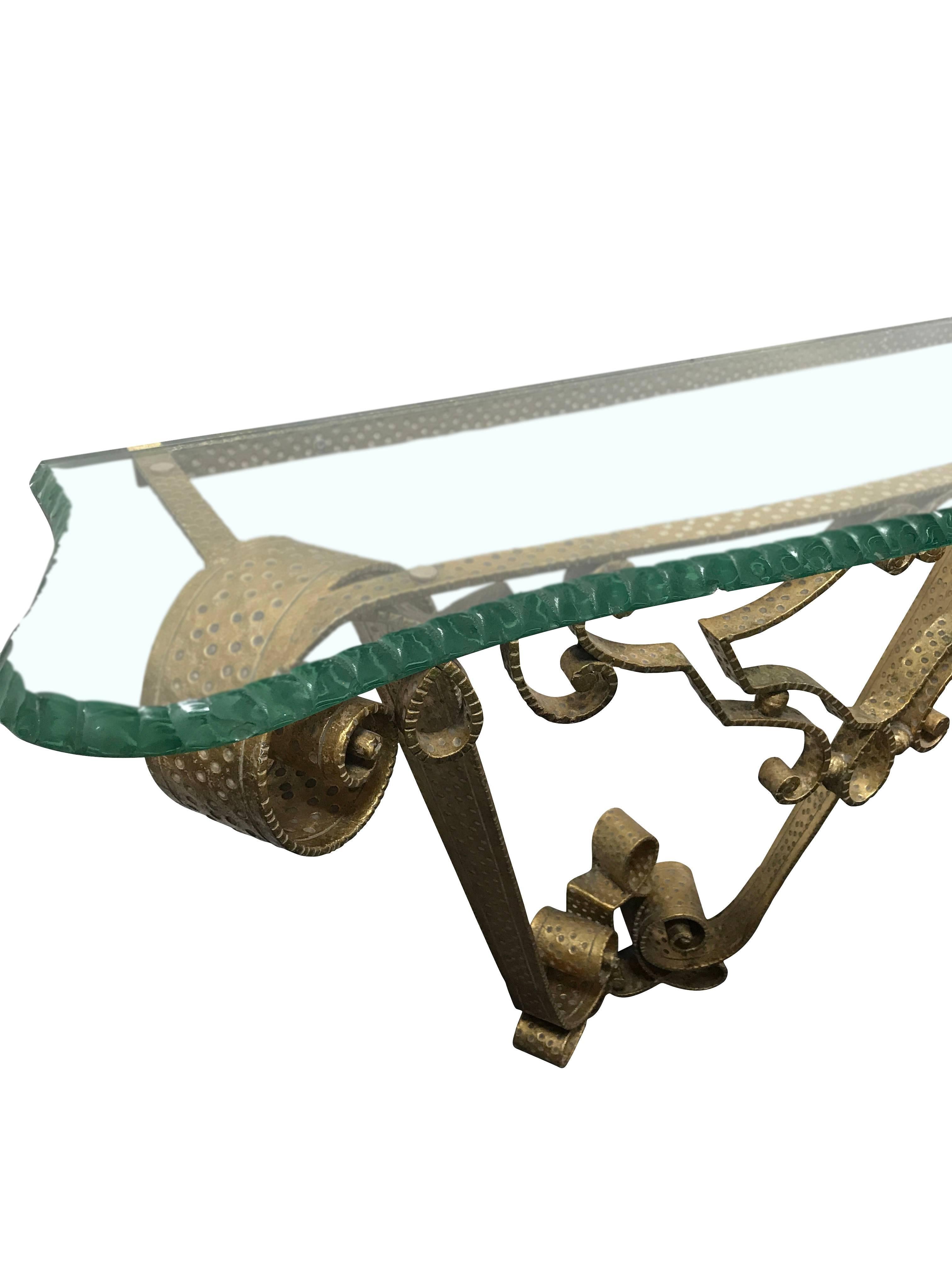 Luigi Colli Pair of Hammered Bronze Console Tables, Italy, 1950s In Excellent Condition In New York, NY