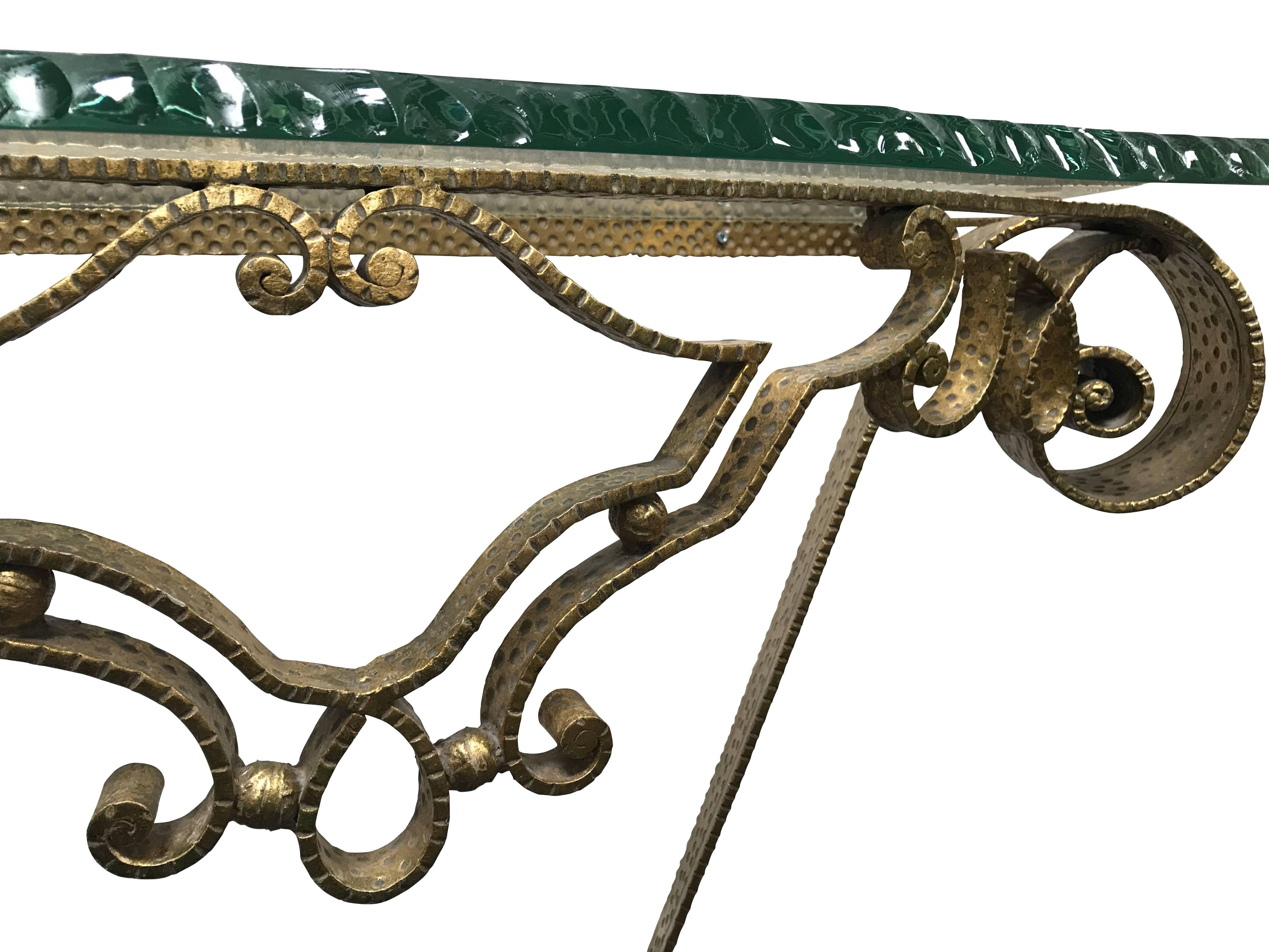 Mid-20th Century Luigi Colli Pair of Hammered Bronze Console Tables, Italy, 1950s