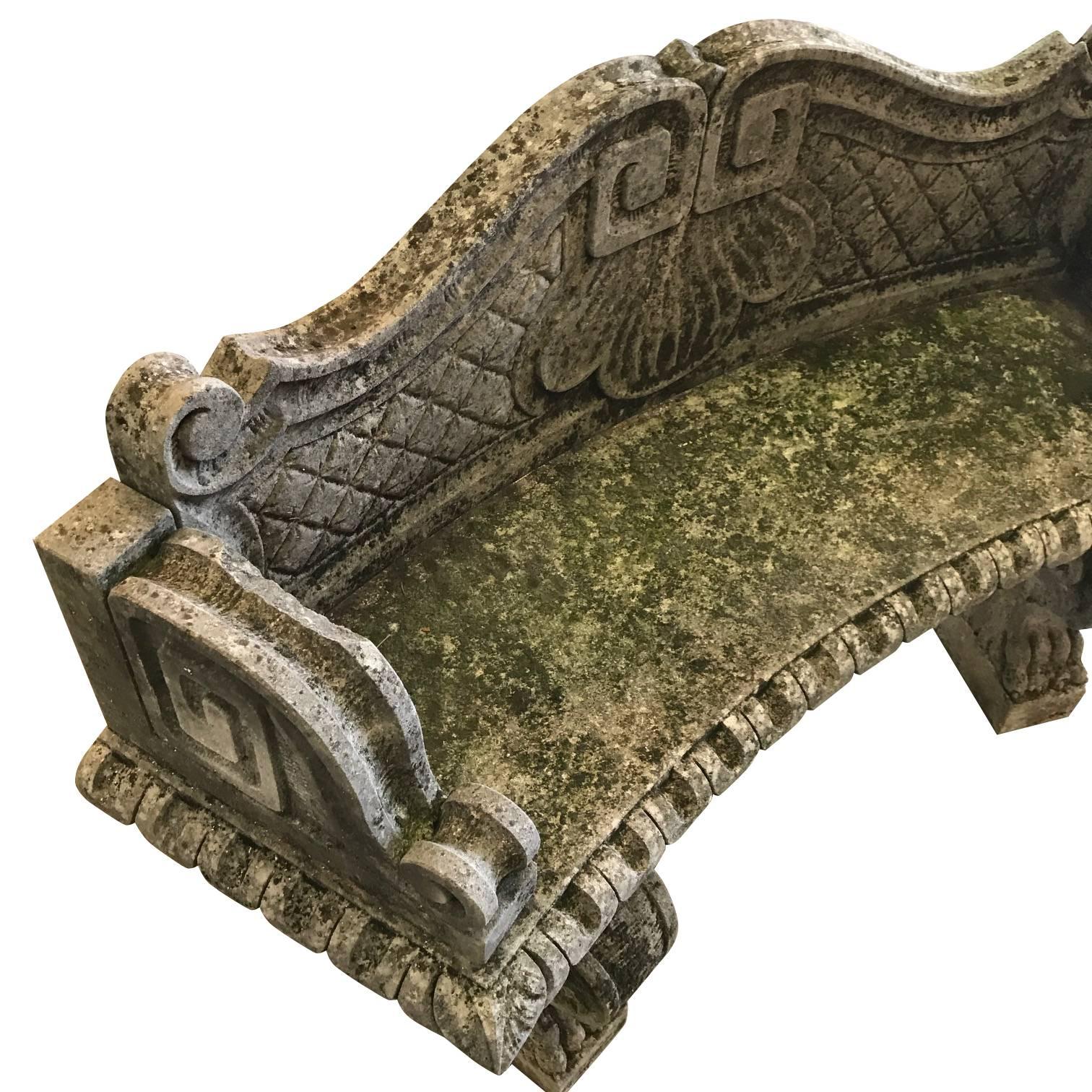 Early 20th Century Curved Vicenza Stone Bench with Back, Italy, 1920s