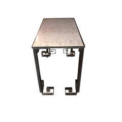 Greek Key Design Hammered Iron Marble Top Console Table, France, 1950s