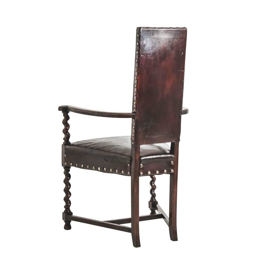 French Cacqueteuse Leather Side Chair, France, circa 1860