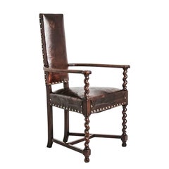Antique Cacqueteuse Leather Side Chair, France, circa 1860