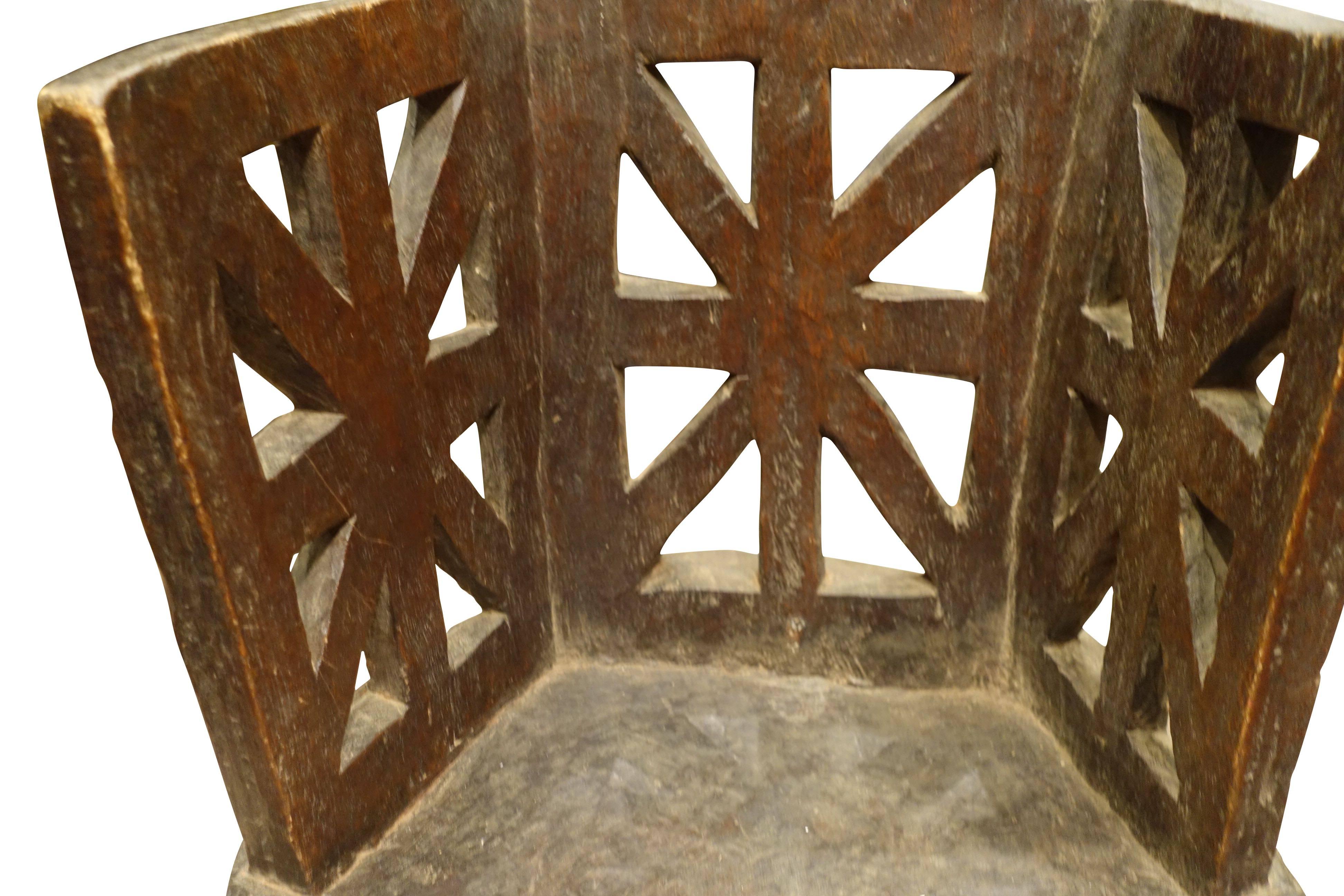 Ethiopian Carved Wood Walaita Side Chair, Ethiopia, 1920s