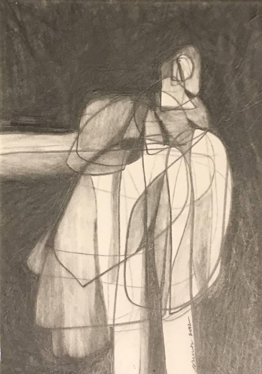 Contemporary original abstract charcoal drawing by American artist David Dew Bruner.
Inspired by the artist Graham Sutherland.
One of many pieces from a large body of works.
Vintage ebonized and faux tortoise frame.