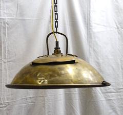 Brass Industrial Dome Shaped Light Fixture, England, 1920s