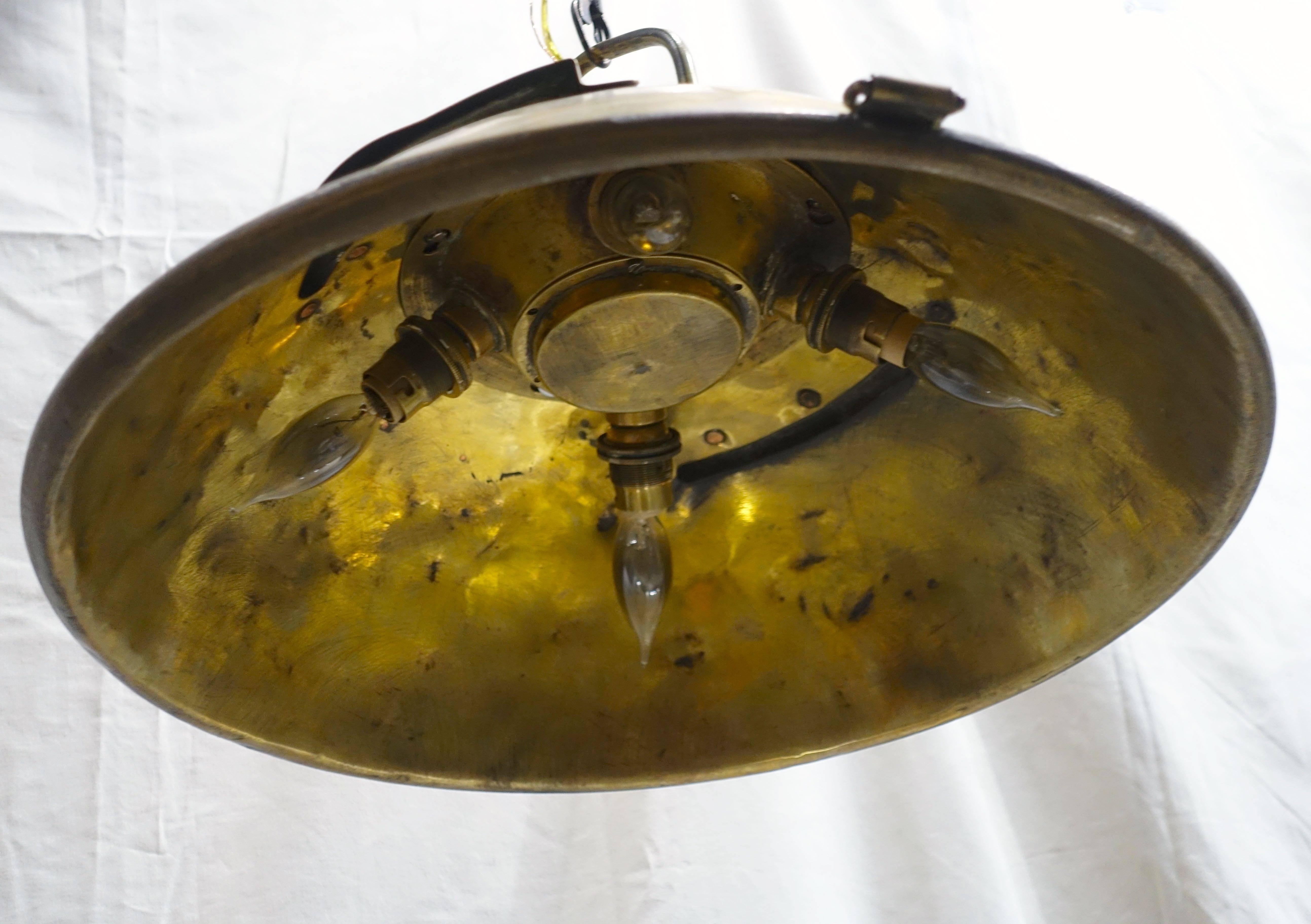 English Brass Industrial Dome Shaped Light Fixture, England, 1920s