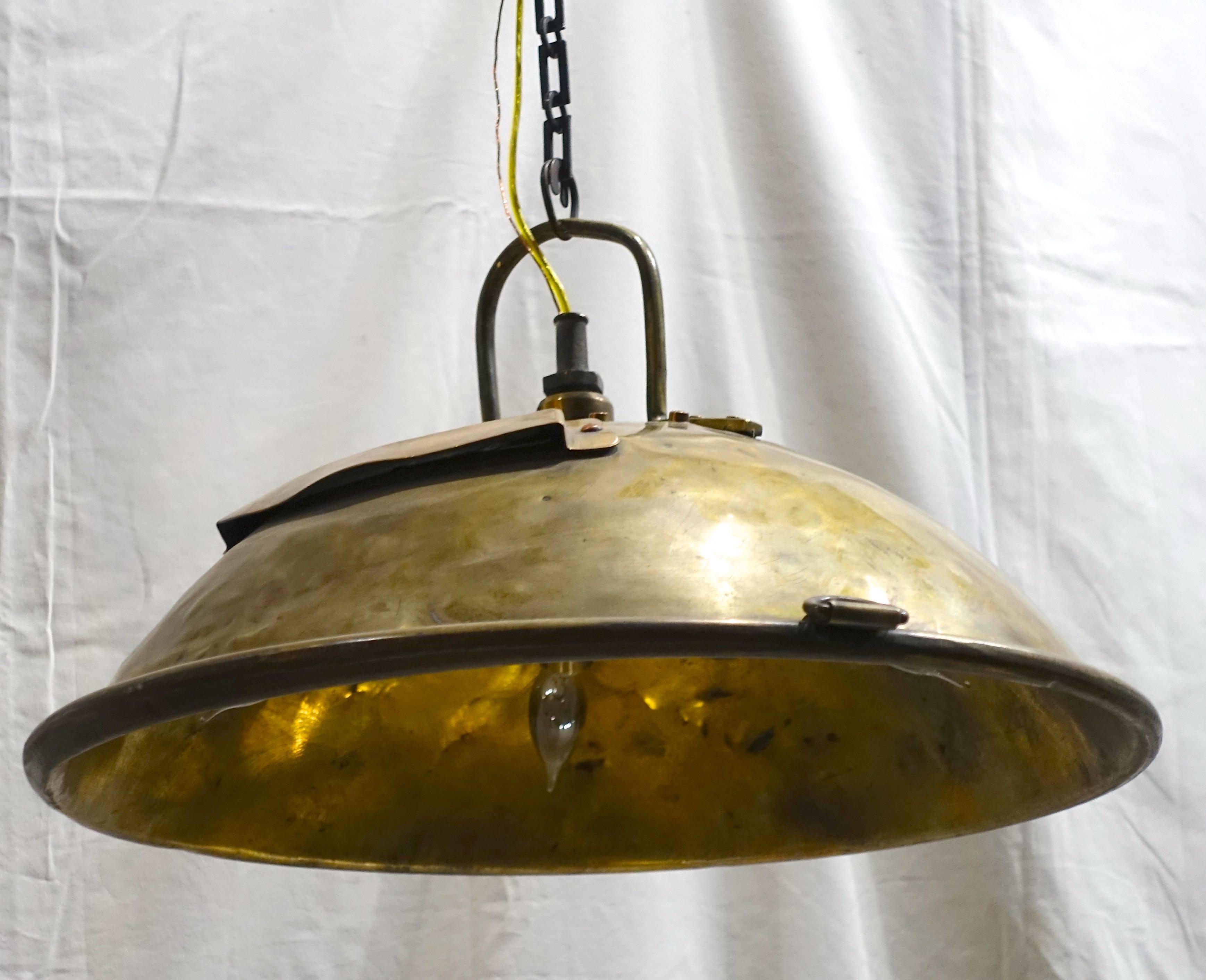 Brass Industrial Dome Shaped Light Fixture, England, 1920s In Good Condition In New York, NY