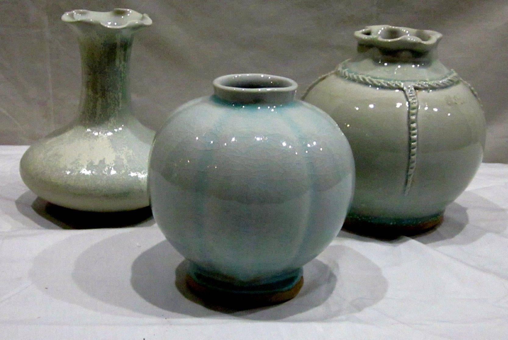 Ceramic Pale Turquoise Small Vases, China, Contemporary