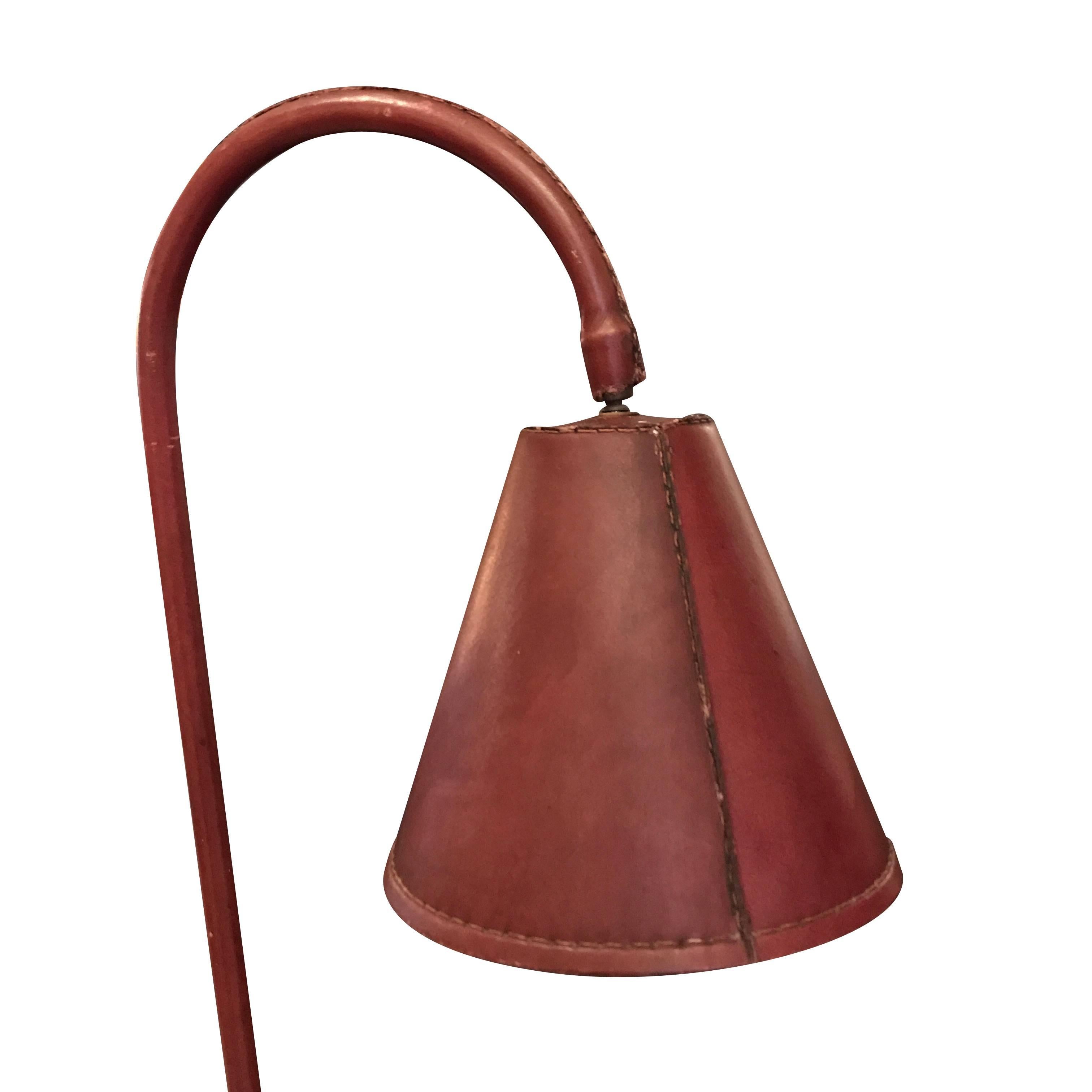 Red Leather Floor Lamp, Spain, Mid-Century In Excellent Condition In New York, NY