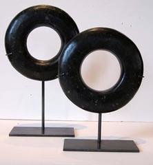 Set of Two Black Marble Rings on Stands, China, Contemporary