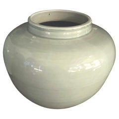 Contemporary Chinese Pale Celedon Glazed Round Vase, Decorative Object