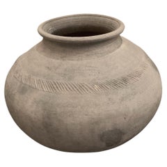 20th Century Extra Large Weathered Charcoal Terracotta Food Vessel