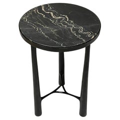 Black With White Marble Top, Bronze Base Side Table, Germany, Contemporary