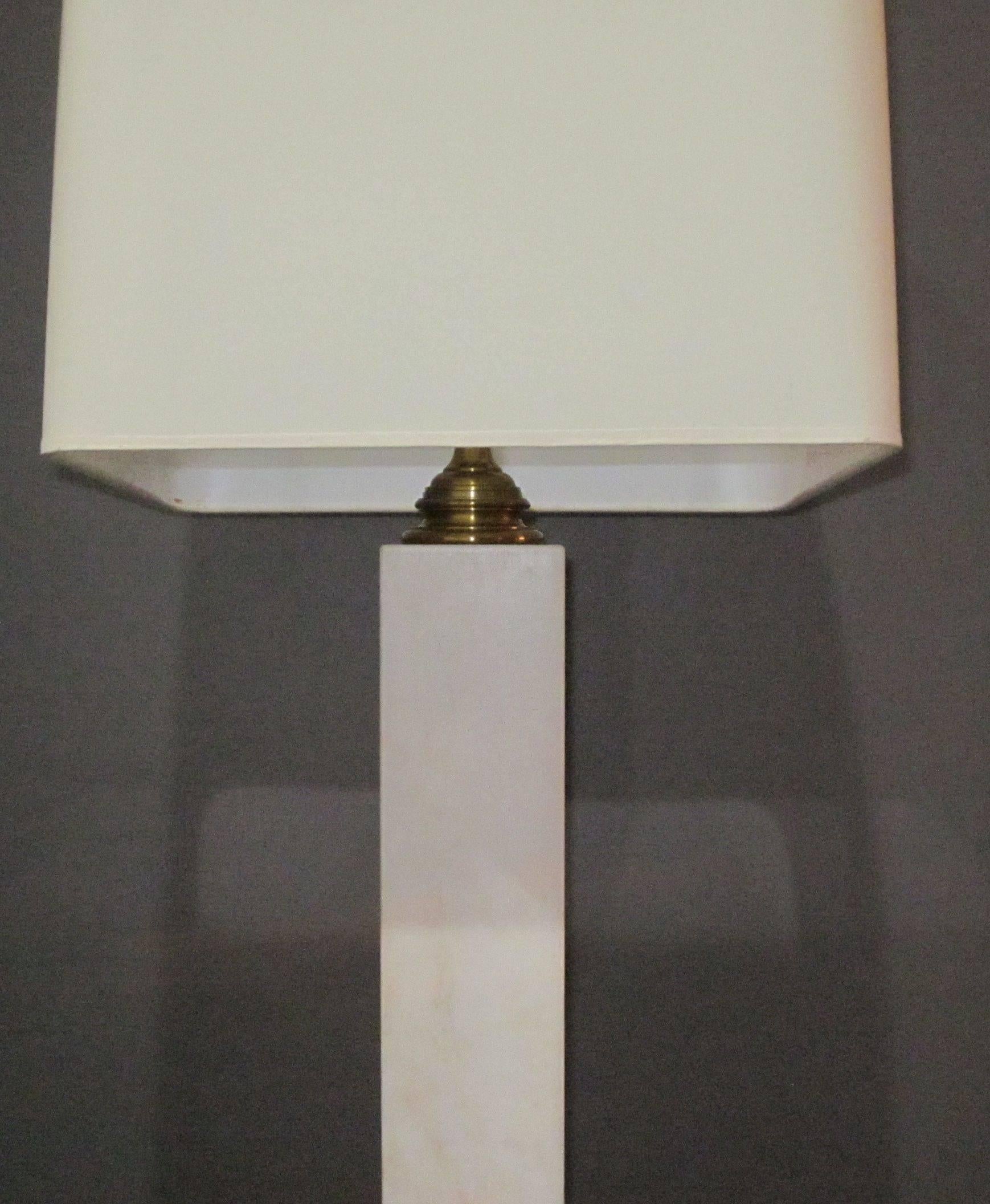 Mid-Century Tall White Marble Table Lamp by Yann Vlug, Belgium 1