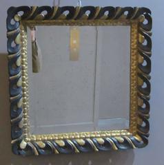 Black and Gold Carved Square Mirror, Spain, 19th Century