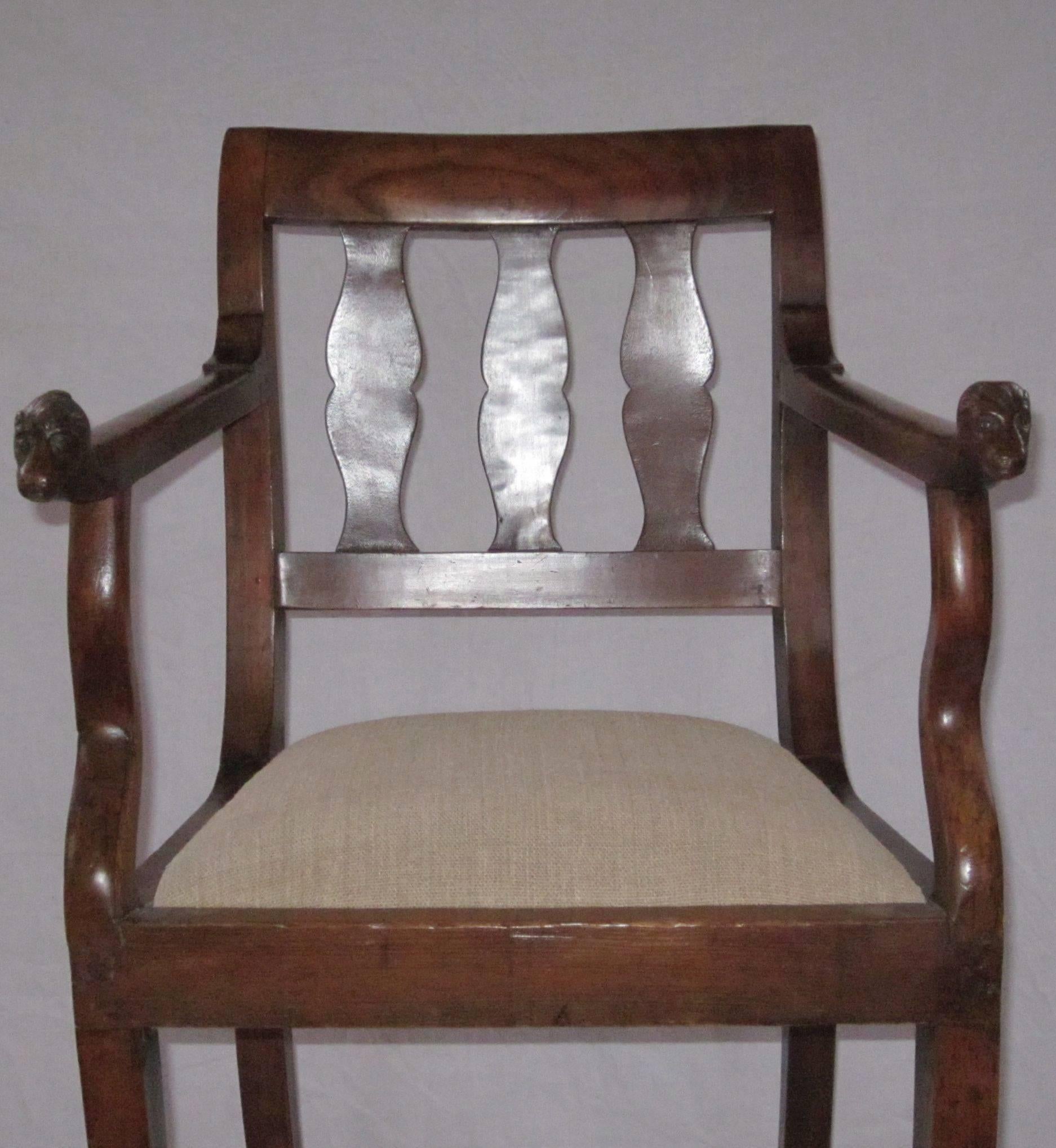 18th Century English Armchair or Desk Chair, Decorative Animal Face Detail 1