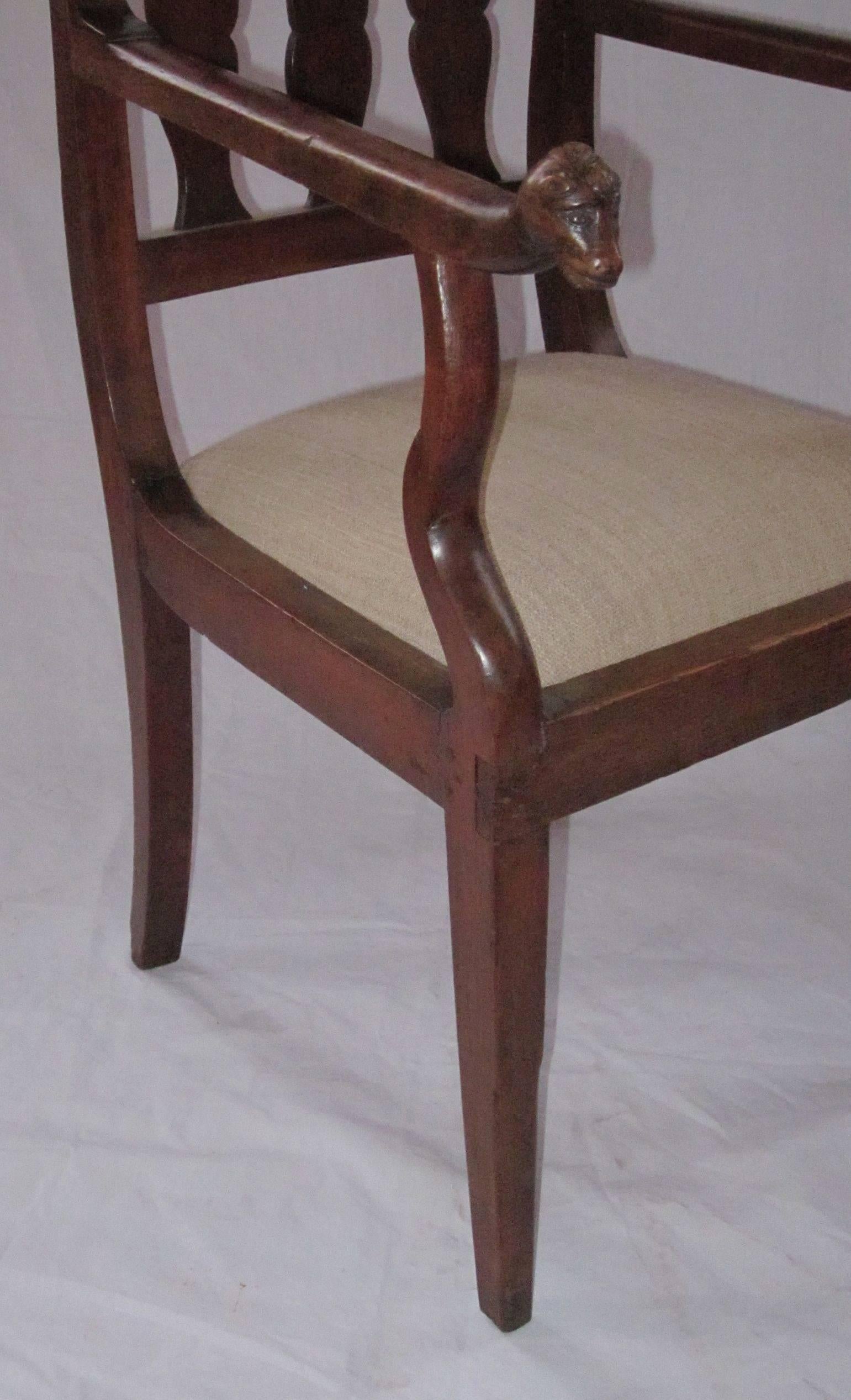 18th Century English Armchair or Desk Chair, Decorative Animal Face Detail 4
