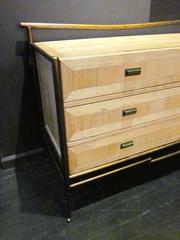 Mid Century Three Drawer Commode, Bamboo Inlay With Brass Trim, Spain, 1960s