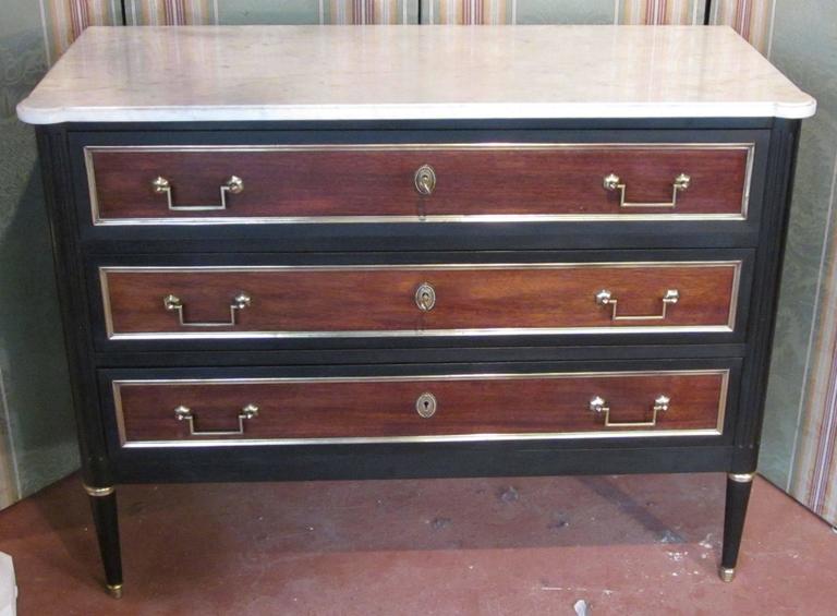 Black and Brown Bureau With White Marble Top, France, 1950s at 1stdibs