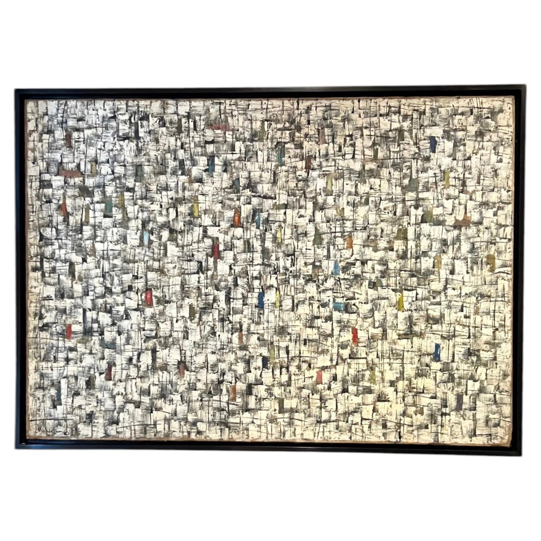 Extra Large Black and White Painting, Signed, Framed, 1963
