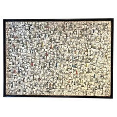 Extra Large Black and White Painting, Signed, Framed, 1963