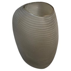 Tan Frosted Horizontal Rib Glass Vase, Romania, Contemporary
