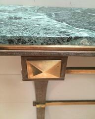 1940s Steel and Brass Marble-Top Console Table, France