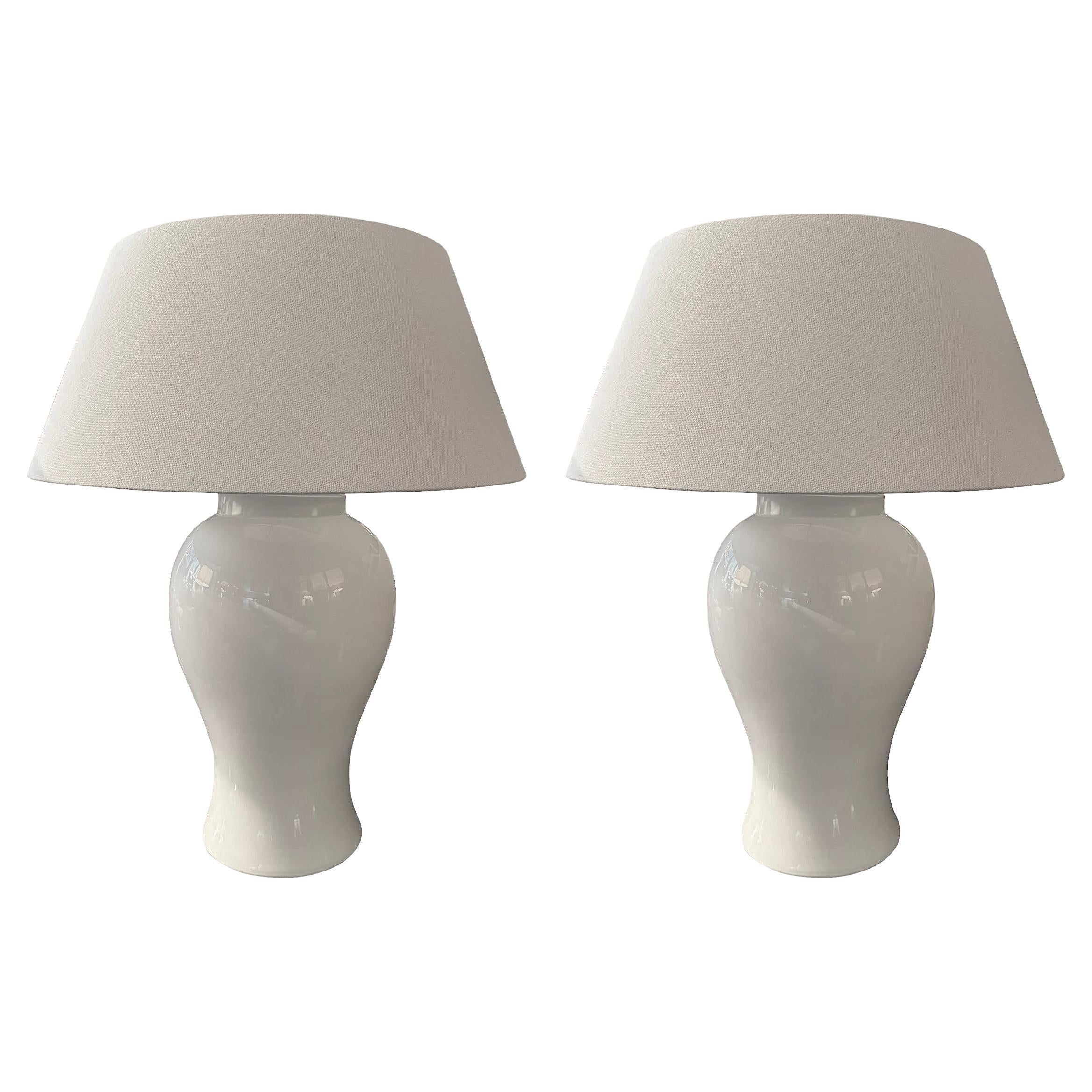 White Extra Large Classic Shaped Pair Of Lamps, China, Contemporary