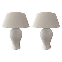 White Extra Large Classic Shaped Pair Of Lamps, China, Contemporary