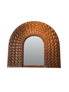 1980s Arched Oak Wall Mirror by Giuseppi Rivadossi, Hand Carved Chevron Design