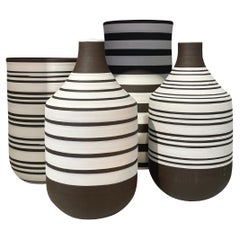 White With Dark Brown Stripes Vase, Turkey, Contemporary