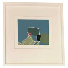 Turquoise and Green Mixed Media Collage, Signed, Framed, Contemporary